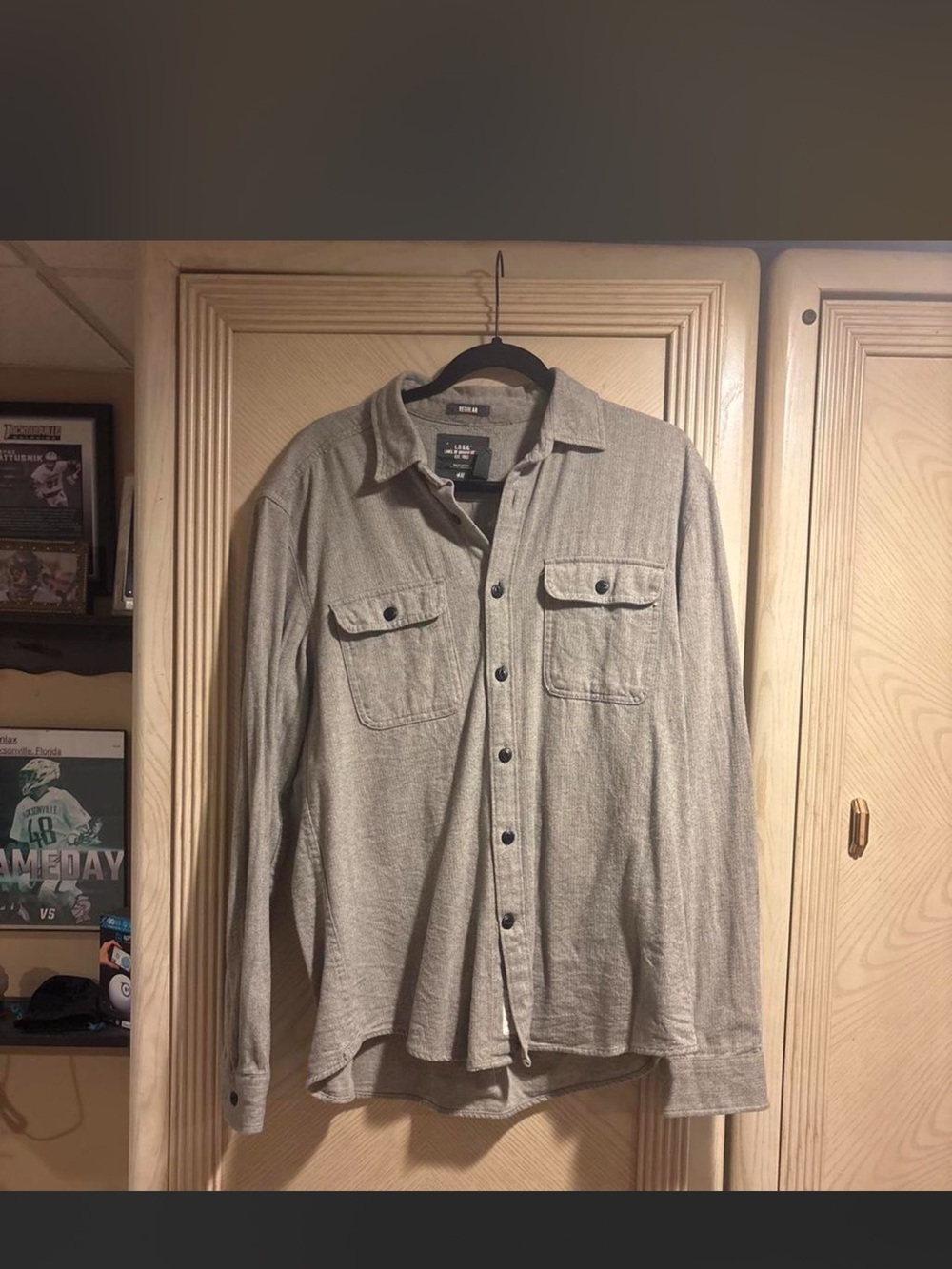 H&M Men's Casual Button-Down Shirt Jacket - Light Gray
